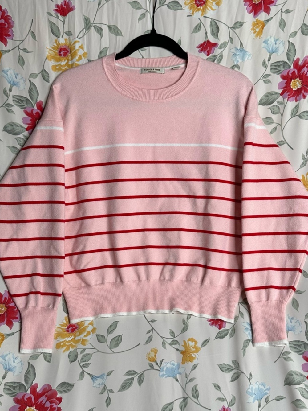 SCOTCH & SODA PINK/RED STRIPED CREW NECK SWEATER WOMENS SIZE S
